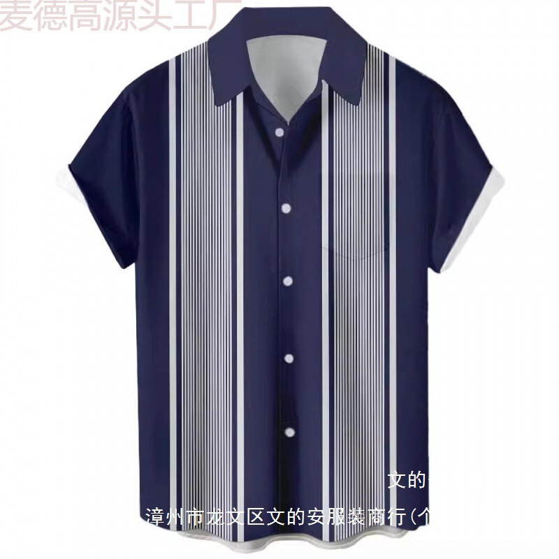 Men's Bowling 3D Printing Shirt Short Sleeve Retro Printing Camping Shirt Casual Button Shirt Wholesale Order