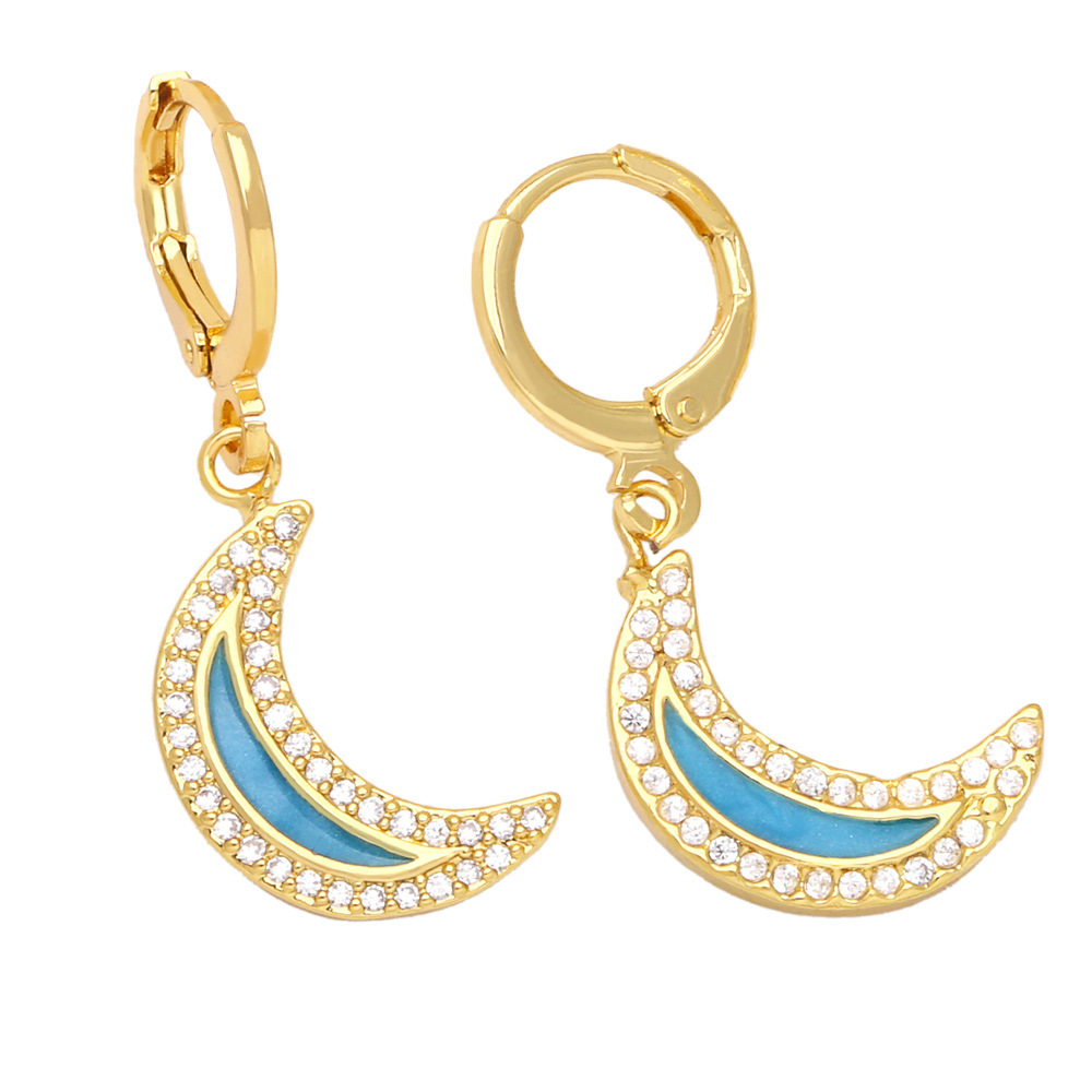 Fashion Moon Copper Inlay Zircon Drop Earrings 1 Pair