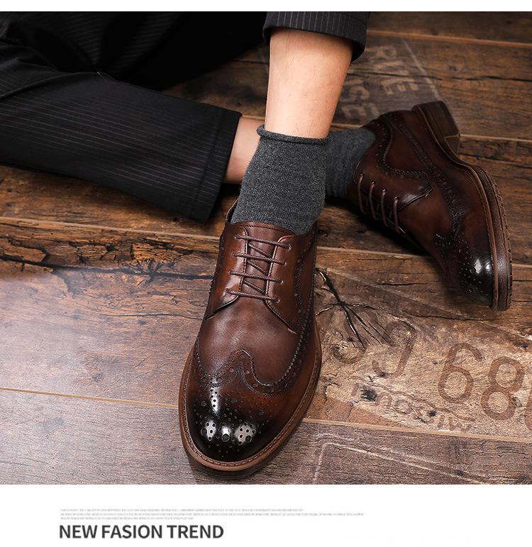 Nové kožené boty pro muže, kožená vrstva z hovězí kůže, britský styl, Brock vyřezávané, svatební boty._voghion.com
