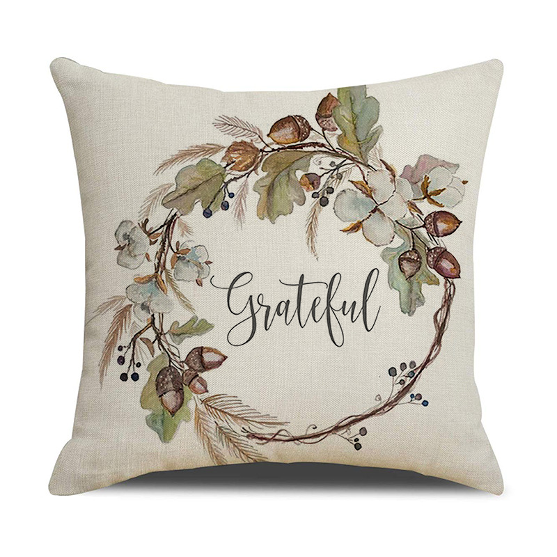 Autumn Thanksgiving Throw Pillow Cover Home Sofa Cushion Cover Linen Printing Harvest Pumpkin Throw Pillow_voghion.com