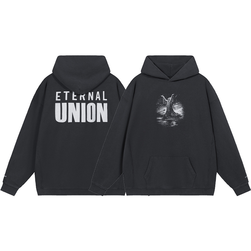 High Street MIEDO DE DIOS conjunto-nombre de la figura impresa lavada apenada suelta suéter con capucha europea y americana Sudadera con capucha moda