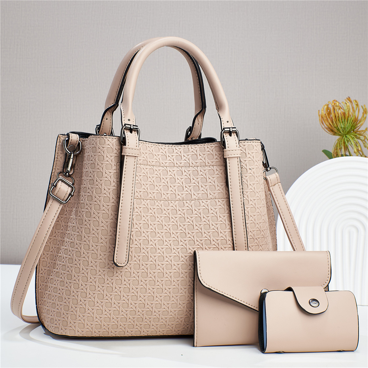 Pu Leather Material Solid Color Pattern All Seasons Season Women's Pu Leather Solid Color Elegant Bucket Zipper Bag Sets