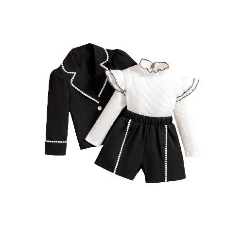 (2개) 아마존 24 가을과 겨울 긴 소매 옷깃 세트 재킷 긴 소매베이스 티셔츠 세트 반바지 소녀 3 조각 세트
