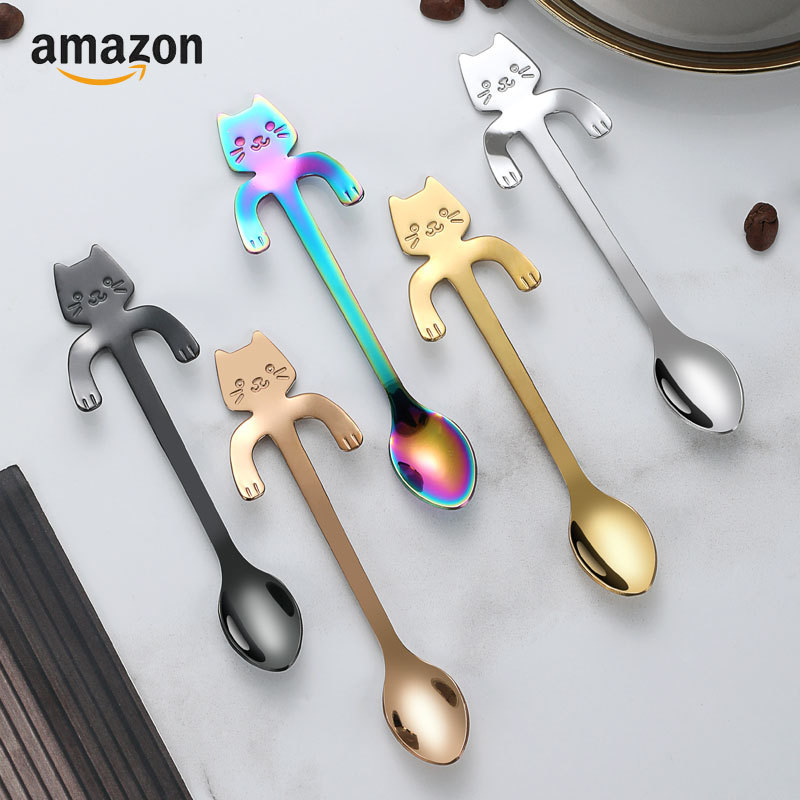 Cross-Border Halloween 304 Stainless Steel Spoon Cat Spoon Dessert Spoon Handle Hanging Stirring Coffee Spoon Creative Tableware