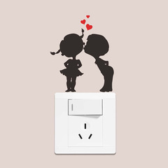 KG214卡通情侶開關貼客廳玄關家居裝飾牆貼紙自粘批發