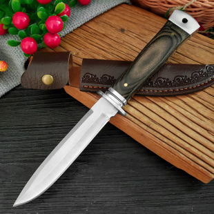 Cross-border factory direct outdoor camping portable fruit knife stainless steel knife color wood handle straight knife household fruit knife
