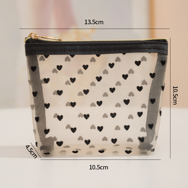 Runhui flocado amor bolsa de cosméticos portátil bolsa de almacenamiento de cosméticos bolsa de gasa de red bolsa de cosméticos esencial de viaje gran capacidad