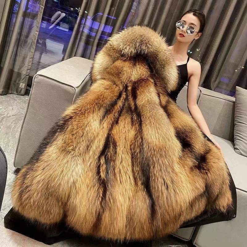 Winter new cotton-padded jacket coat long detachable imitation raccoon hair liner thickened imitation fur coat for women Winter new cotton-padded jacket coat long detachable imitation raccoon hair liner thickened imitation fur coat for women