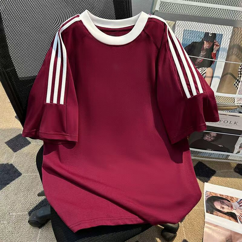 Cotton Round Neck Graduation Sports Meeting Class Uniform Solid Color Three-Quarter Sleeve Three-Bar Unisex Retro T-Shirt