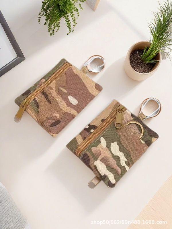 Bolsa de almacenamiento multifuncional, cremallera de lona, billetera pequeña, tarjetero, bolso cuadrado, cambio, llavero, bolso para colgar, bolso para fanáticos militares al aire libre
