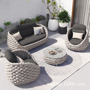 Outdoor Sofa Courtyard Rattan Chair Garden Furniture Combination Villa Balcony Open-Air Sun Room Rattan Leisure Waterproof and Anti-Leakage