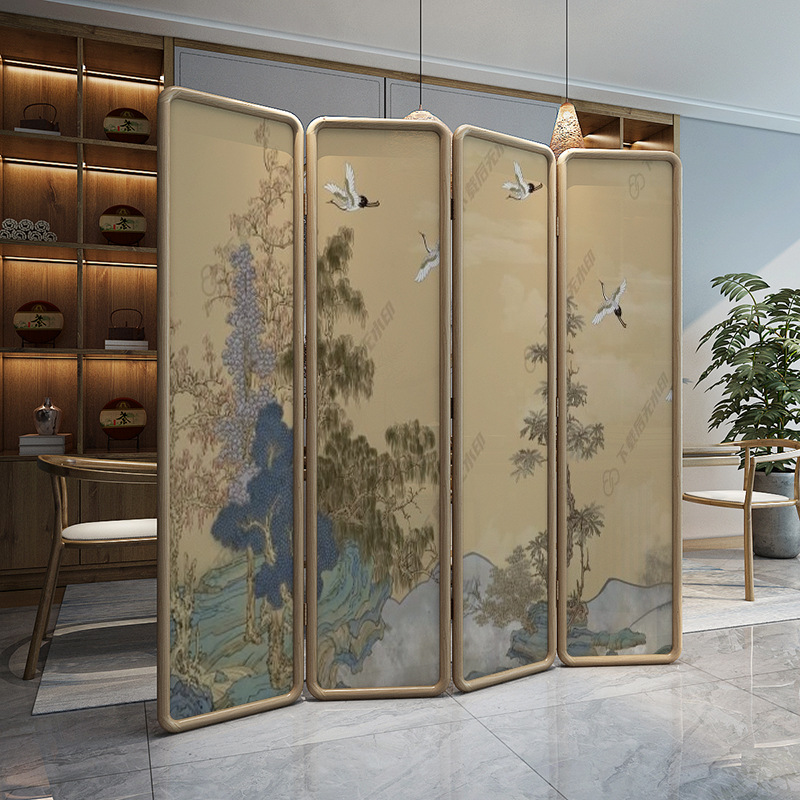 Folding Screen Movable Partition Living Room Simple Modern Chinese Hotel Blocking Home Bedroom Tea Room Solid Wood Folding Screen