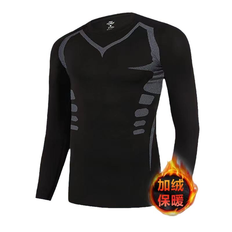 (2개) 크로스보더 플러스 벨벳 두꺼워진 긴팔 타이츠 남성 피트니스 의류 가을 겨울 속건 스포츠 고탄성 러닝 농구 따뜻함