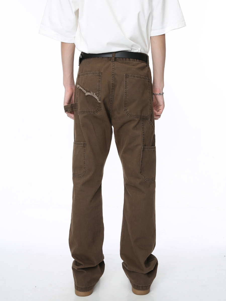 Ropa para hombre MTLCLOTHES | Pantalones de Trabajo Estilo Leñador con Diseño de Parches de Marca Retro Americana de Moda, Estilo Micro-Flared