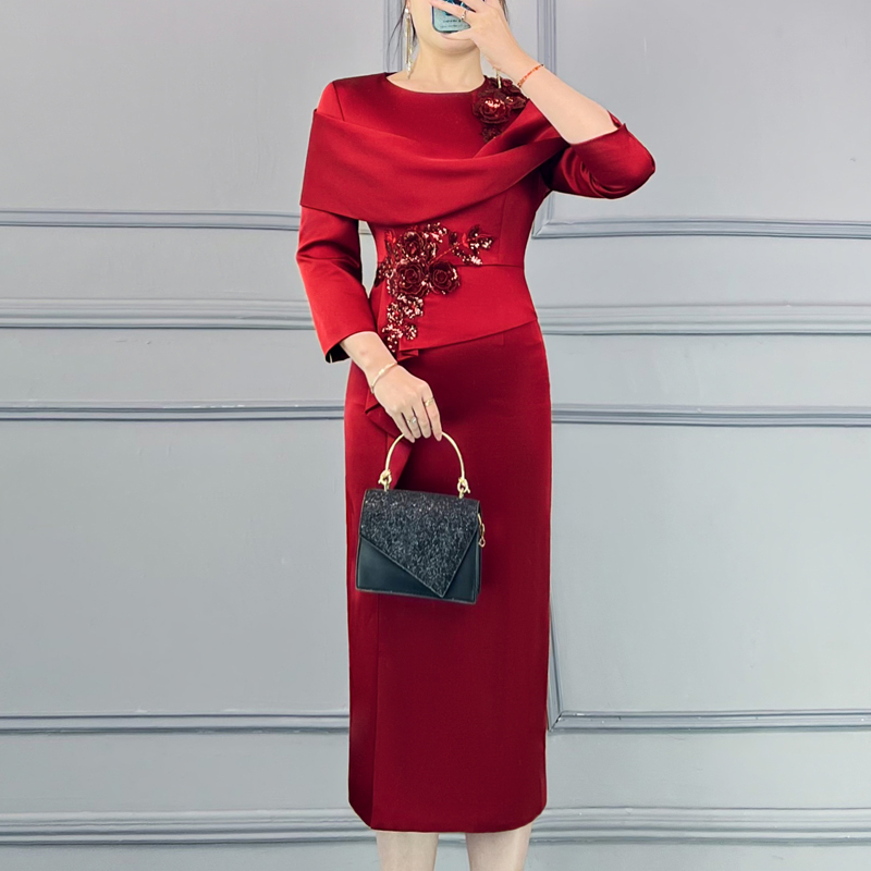 Wedding Dress for Daughter, Mother's Dress, Wedding Dress for Mother-In-Law, Formal Occasion Off-The-Shoulder Dress for Middle-Aged People