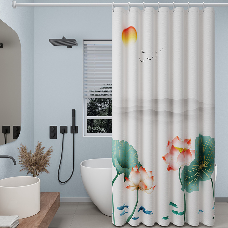 Cortina de ducha poliéster Amazon popular Impresión digital baño húmedo y seco partición impermeable