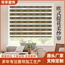 亚马逊欧式提花柔纱帘斑马帘 卫生间卷帘客厅书房百叶窗帘升降帘