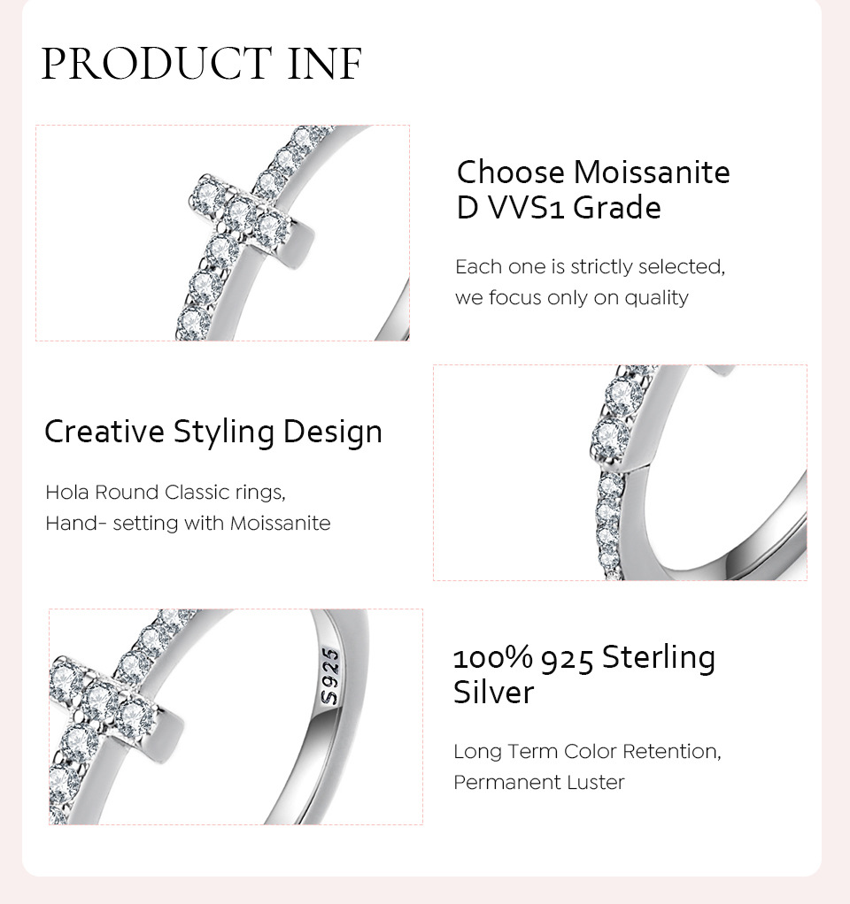 Casual Simple Style Cross Sterling Silver Gra Plating Inlay Moissanite Rings display picture 3