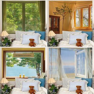 New Ins Window Landscape Hanging Cloth Background Cloth Bedroom Bedside Decoration Dormitory Tapestry Room Canvas Background Wall