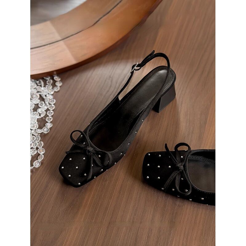 Sandals for Women's Outer Wear Summer New Mint Mambo Thick Heel High Heels Bow Single Shoes Baotou Sandals New Products