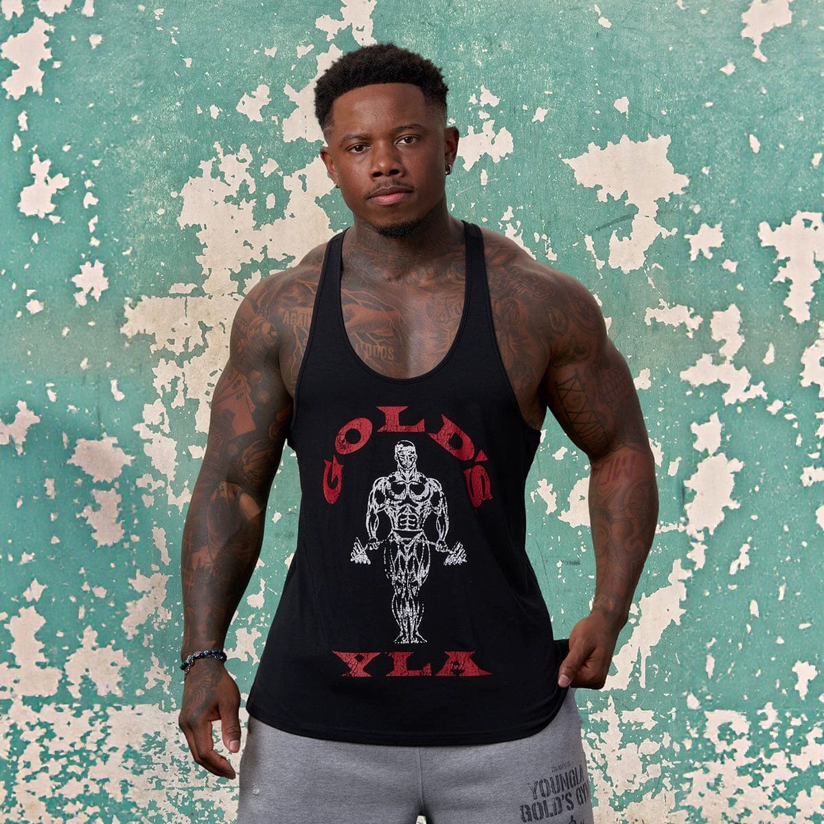 YOUNGLA x GOLD'S new summer men's tank top for joggers, sports and fitness, slim-fit cotton tank top
