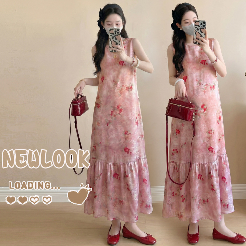 Maternity Wear 2026 Summer New Satin Maternity Dress New Chinese Style Sleeveless Dress