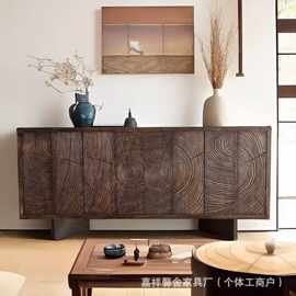 禅意复古老榆木餐边柜家用靠墙边柜民宿酒店实木储物收纳柜斗柜