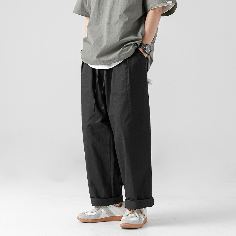 Hanlu Pantalones casuales rectos sueltos de algodón puro para hombres japoneses Pantalones de herramientas de diseño plisado al aire libre de primavera para hombres q