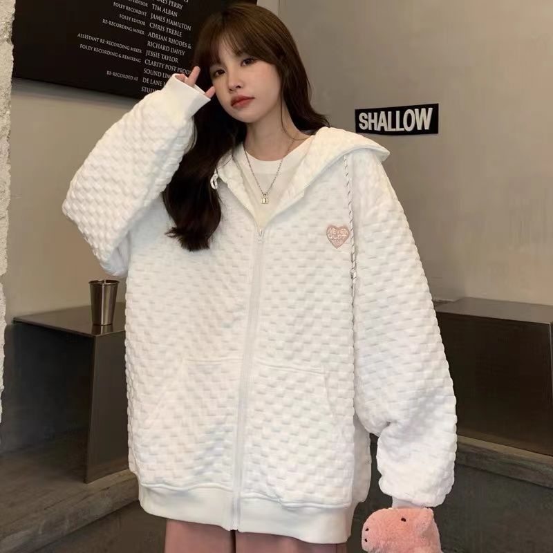 High Street hihop Waffle Amor suéter de las mujeres la primavera y el otoño sueltos ins viento perezoso estudiante delgado más tamaño abrigo