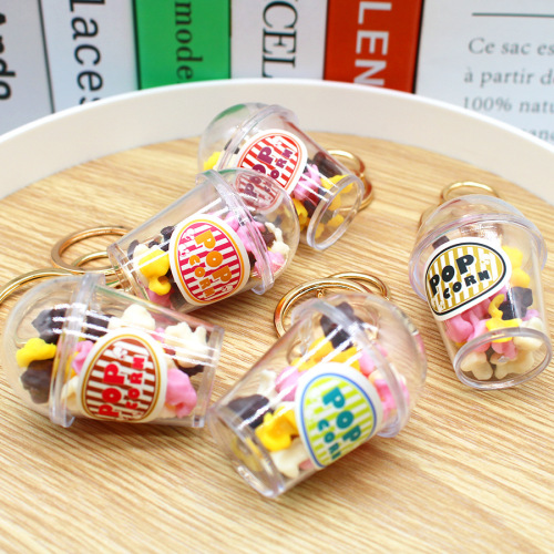 Snack Popcorn Cup Charms Simulation Mini Popcorn Bucket Keychain Milk Tea Cup Beverage Ice Cream Cup Hook