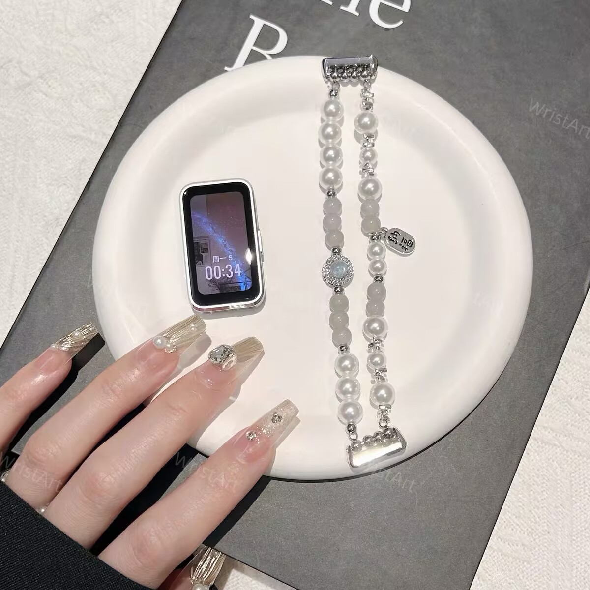 Suitable for Xiaomi bracelet 9/10 pearl aquamarine watch chain…