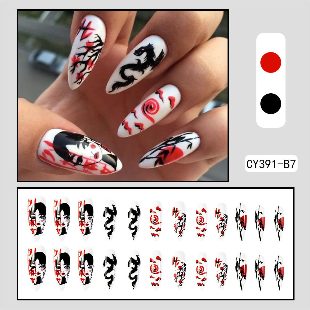 Ventas transfronterizas en caliente de Halloween tema de uñas de terror, 24 piezas de uñas empacadas, parches de uñas terminados