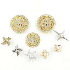 2023新款可轉動洞洞鞋扣 旋轉鑲鑽美元十字星風車轉動鞋扣配件