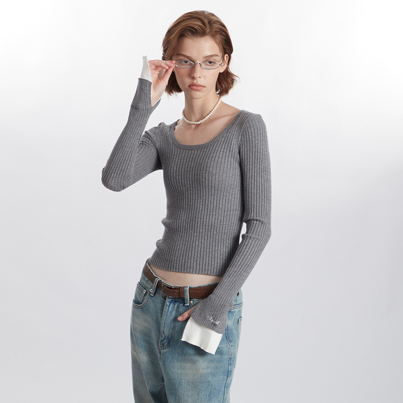 Damenbekleidung Slim Fit Pullover Pullover einfarbig lässig schlicht neu Langarmshirts_voghion.com