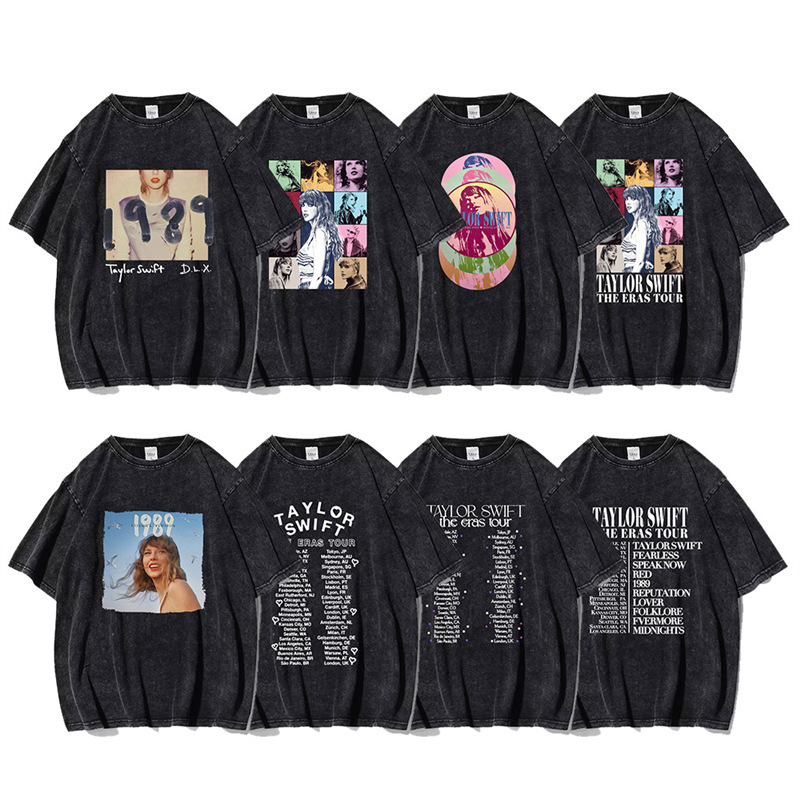 Taylor Swift 1989 Peripheral Washed Short-sleeved Taylor Swift Hong Kong Style Retro Short-sleeved T-shirt Summer