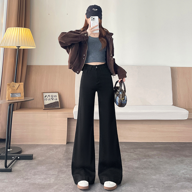 2583 Fleece-Lined Non-Leg-Hugging Flared Jeans for Women Autumn and Winter 2025 New Loose Retro Design Floor-Length Pants
