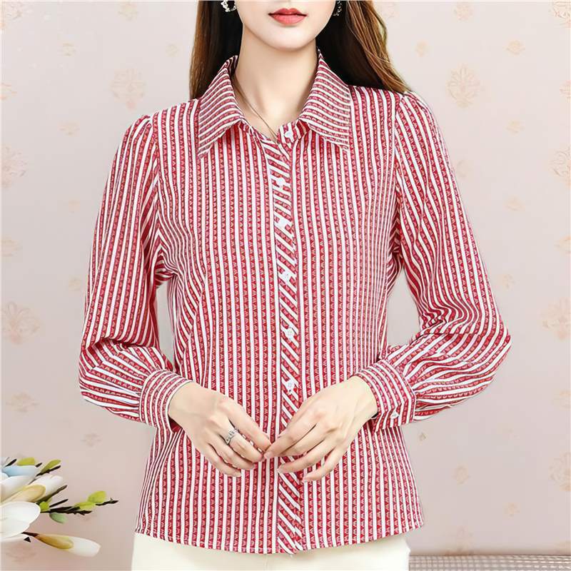 Women's Shirts 2024 Spring New Style Three-Quarter Sleeve Style Shirt Middle-Aged Mother's Wear Stripesd Belly-Covering Slimming Look Shirt