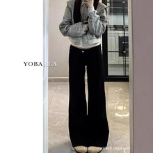 大码外贸直销黑色不贴腿低腰微喇叭牛仔裤女百搭显瘦直筒阔腿长裤