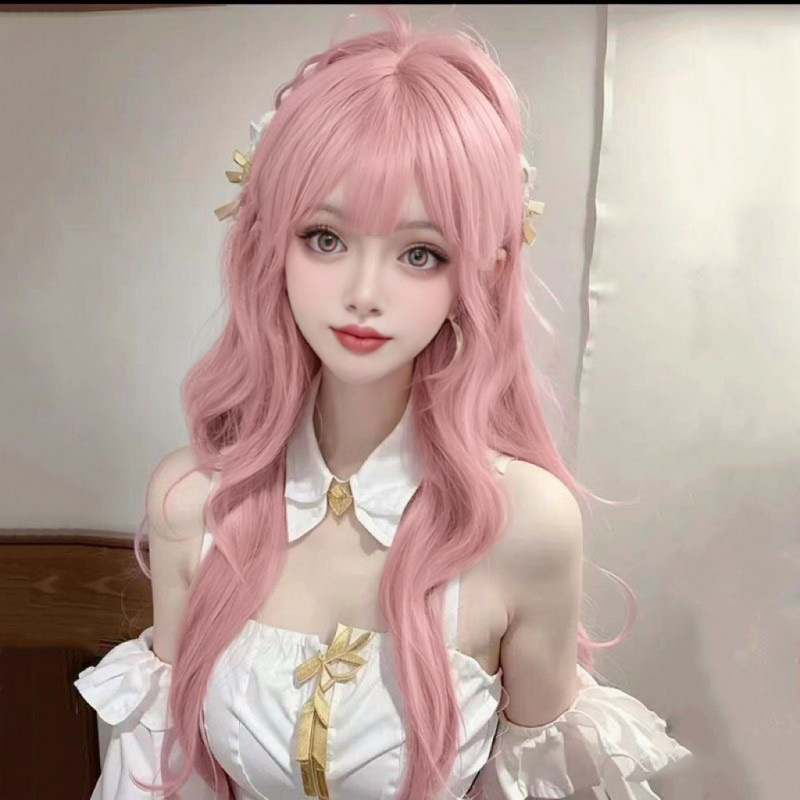 男性と女性のためのウィッグロングカーリーヘアウェーブエア前髪ロリータロリータソフトガールCOSシルバーグレー全頭カバー|undefined