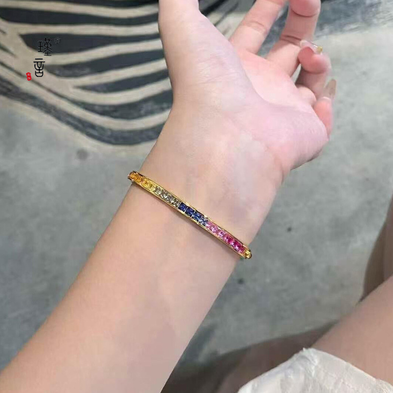 瑾言金店同款彩虹满钻手镯精致饰品高级感轻奢爆闪手环送女友礼物|undefined