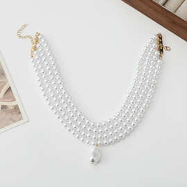 欧美跨境饰品气质简约多层珍珠颈链欧美风巴洛克异形珍珠项链女