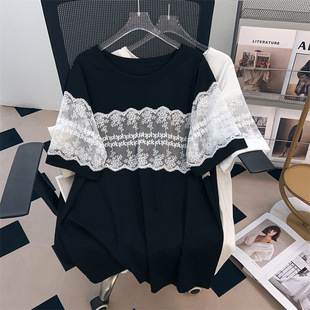 New plus fat plus size slim loose long short sleeve T-shirt female 200/300/175.00kg 9115