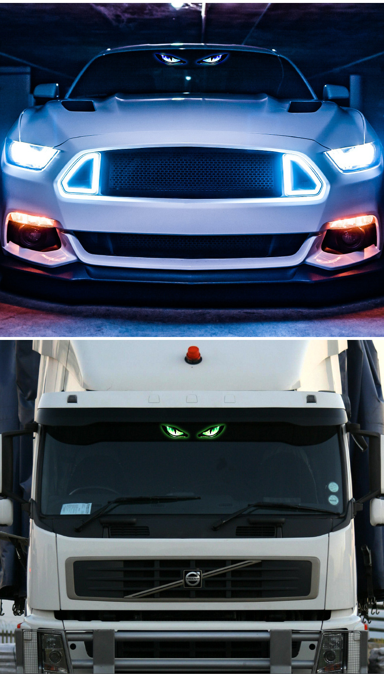 Cross-Border Solar-Powered Devil's Eye Car Window Light Led Ambient Light Car-Mounted Led Dynamic Expression Light Wireless Warning Light
