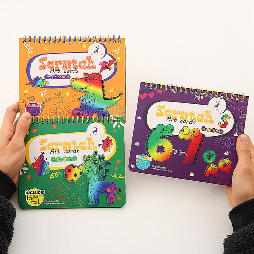 Cross-border creative colorful painting cartoon children's coloring book scratch-off painting DIY graffiti coil scratch-off book wholesale