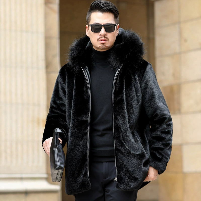 Независимая станция Amazon AliExpress 2024 Осень и Зима Экологическая имитация норки меха мужской с капюшоном