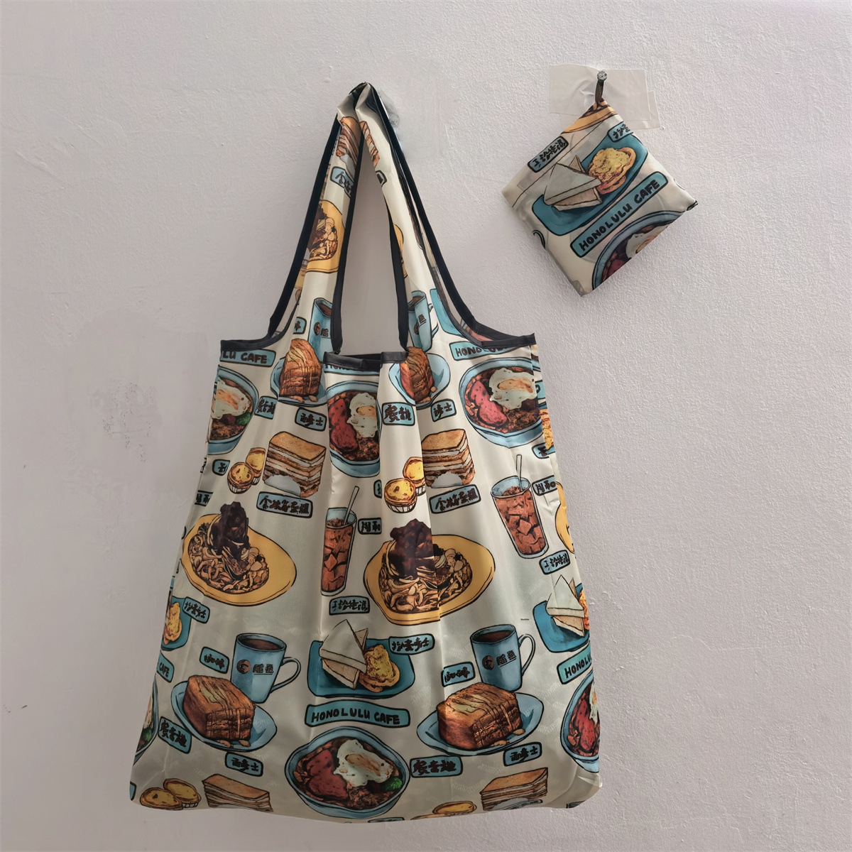 Bolso de compras de supermercado mediano de dibujos animados bolso verde bolso de moda bolso de compras plegable Portátil Bolsa de nylon impermeable image 10