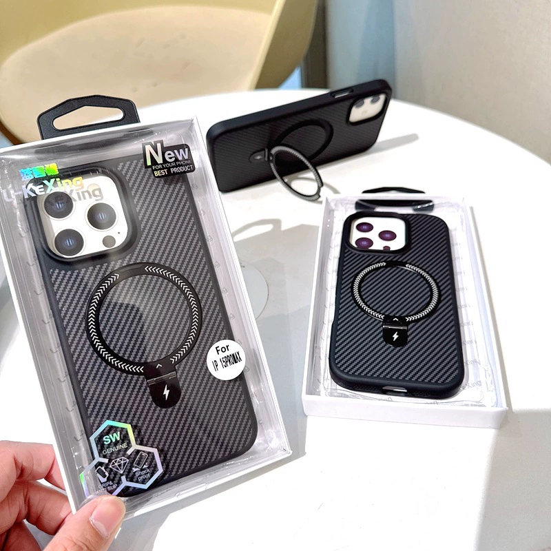 Чехол для iPhone 17 Pro Max с магнитной подставкой и узором под карбон, защитный чехол для Apple 16, чехол с эффектом кожи для 14