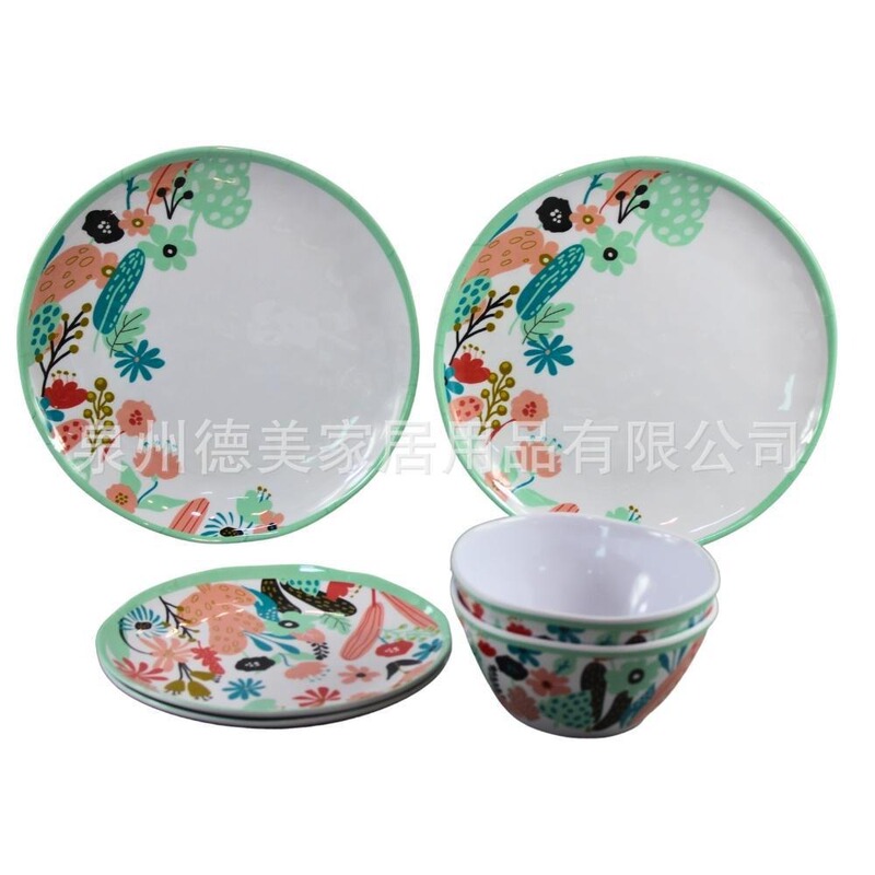 Spring and summer flower pattern melamine plate bowl 2-piece set melamine tableware melamine dinner sets