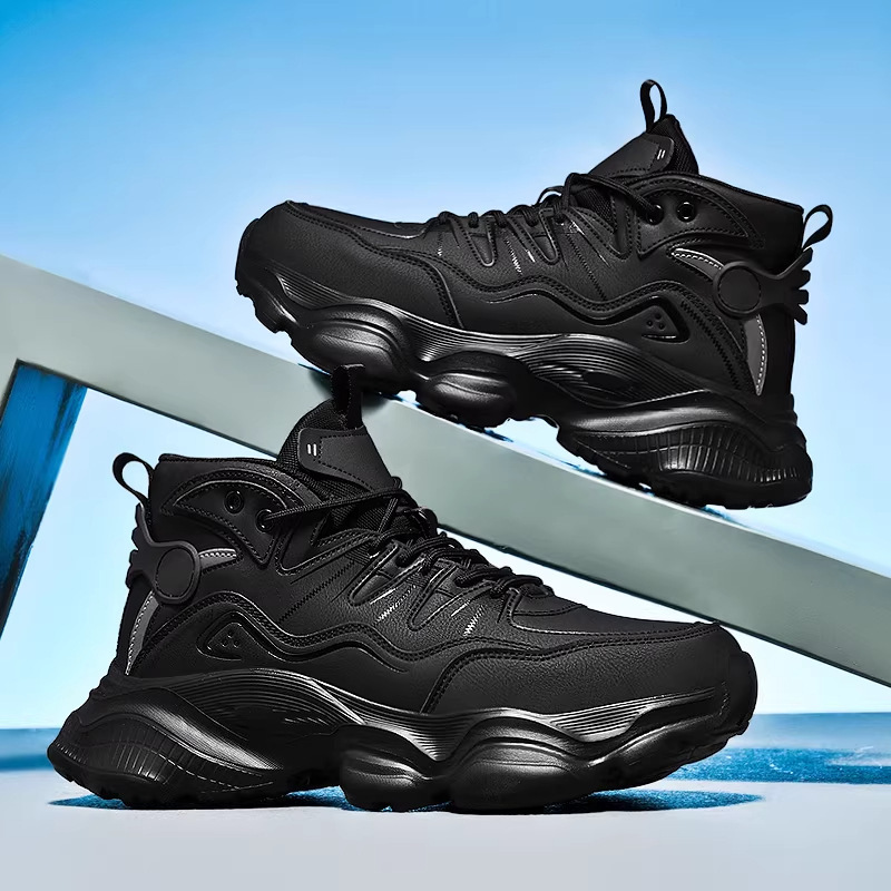 High-Top Men's Shoes for Winter, Youth Sports Running Casual Thick-Soled Height-Increasing Wear-Resistant Black Warrior Basketball Dad Sneakers High-Top Men's Shoes for Winter, Youth Sports Running Casual Thick-Soled Height-Increasing Wear-Resistant Black Warrior Basketball Dad Sneakers