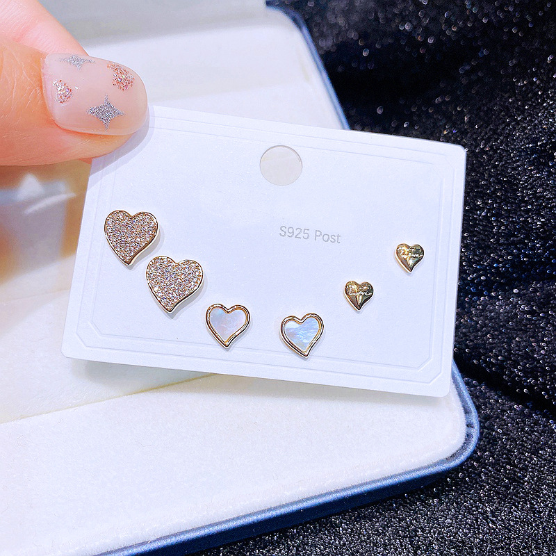 Womenu0027S Fashion Heart Copper Shell Earrings Micro Inlay Heart Metal Copper Earrings